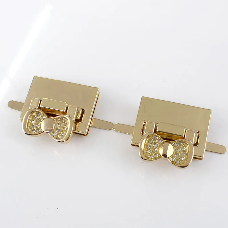 Meetee KY390 34*24mm Zinc Alloy Square Bag Flip Bowknot Decoration Bag Accessories Diamond-studded Twist Lock Buckle