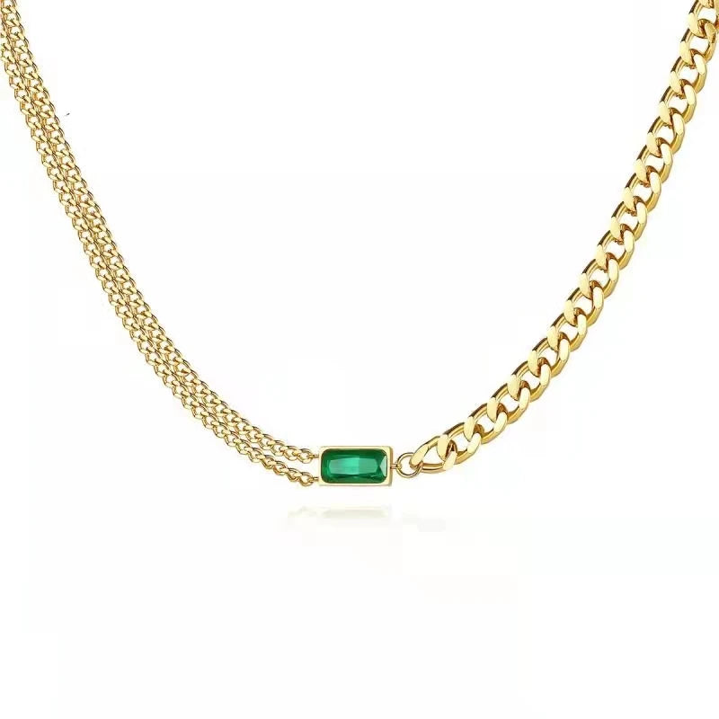 Hip-hop Custom Jewelry Stainless Steel Women Pendant Double Layered Gold Chain Fine Necklace