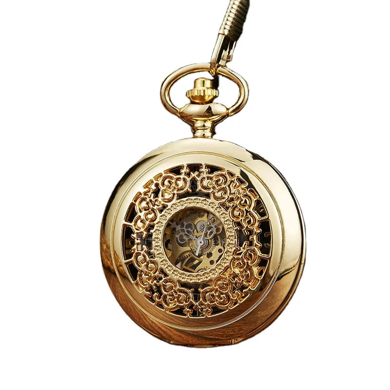 Roman Hollow Antique Mechanical Pocket Watch with Zinc Alloy Case 4.7CM Dial Black Paper Box