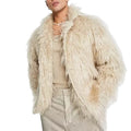 YUCHEN Faux Fur Coat Jacket Soft Outdoor Casual  Lapel Warm Outerwear Pure Color Artificial Fleece Fur Coat Mens Luxury Jacket