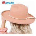 Wholesale Men's Wool Felt Checked Church Hat and Cowboy Hats for Parties Festivities Four Seasons Fashion Design Western Fedora