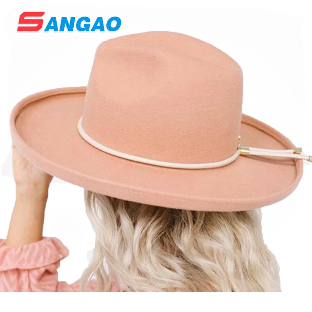 Wholesale Men's Wool Felt Checked Church Hat and Cowboy Hats for Parties Festivities Four Seasons Fashion Design Western Fedora