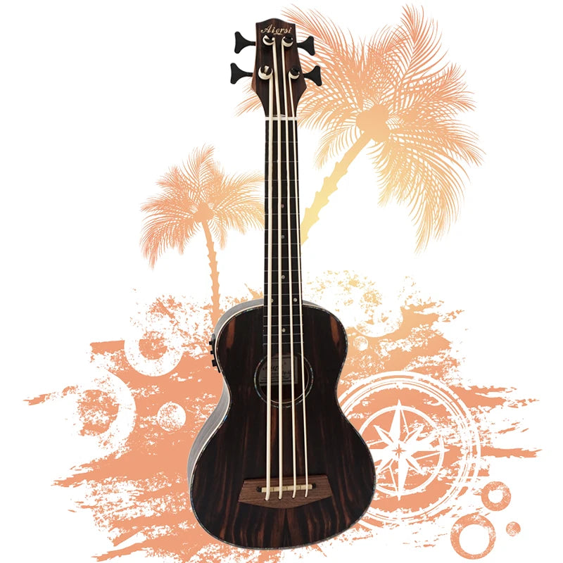 Large Stock Aiersi Brand Java Ebony Electric Hawaiian 30 Inch U Bass Ukulele Acoustic Guitar with Bag Good Quality Best Price
