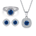 Jewelry Sets Square Blue Colored Zircon Sterling Silver Sets for Weeding Engagement Promise Anniversary Party Gift
