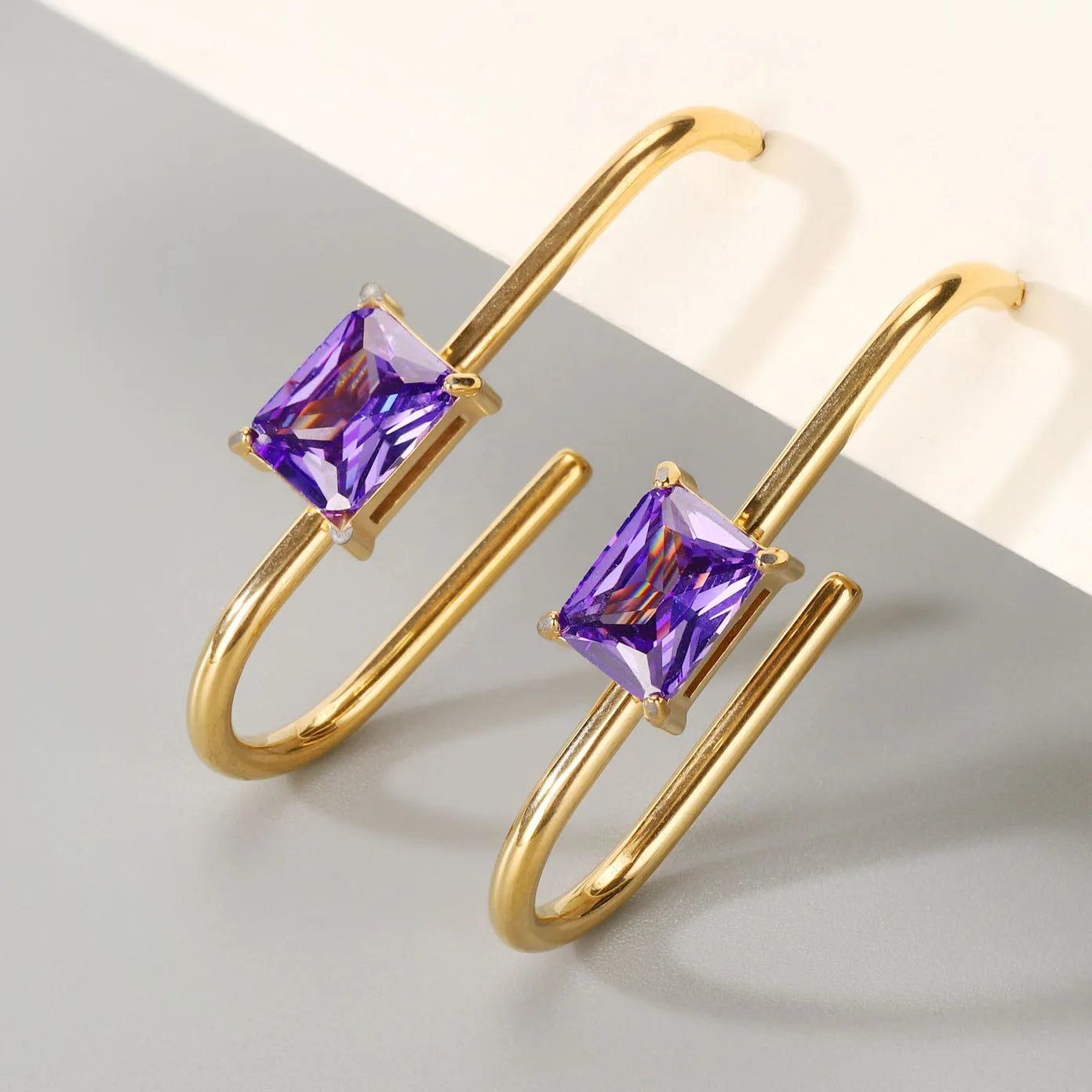 Women's Fashion Colorful Zircon Geometric Earrings Stainless Steel Jewelry for Party Wholesale Available
