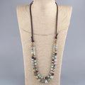 Fashion Women Bohemian Jewelry Accessory Festival Gift 2 Layer Multi Stone Tiger Eye Opal Stretchable Necklace