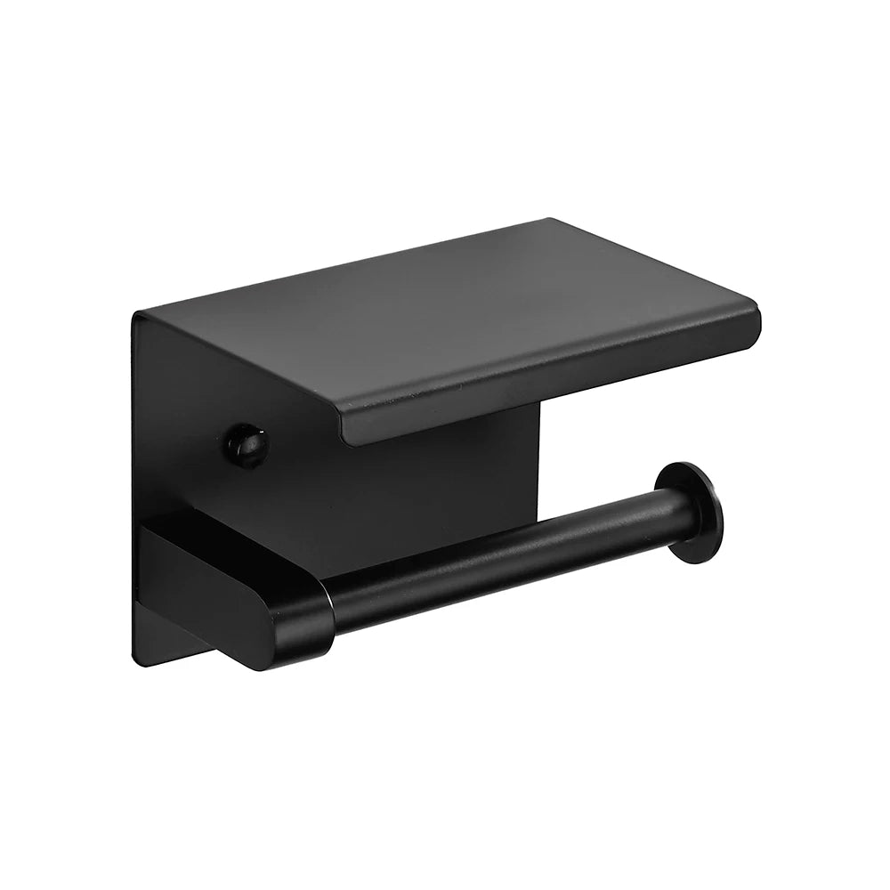 HF Wholesale SUS 304 Matte Black Toilet Paper Holder with Storage Shelf Hotel Bathroom Roll Dispenser Project Accessory