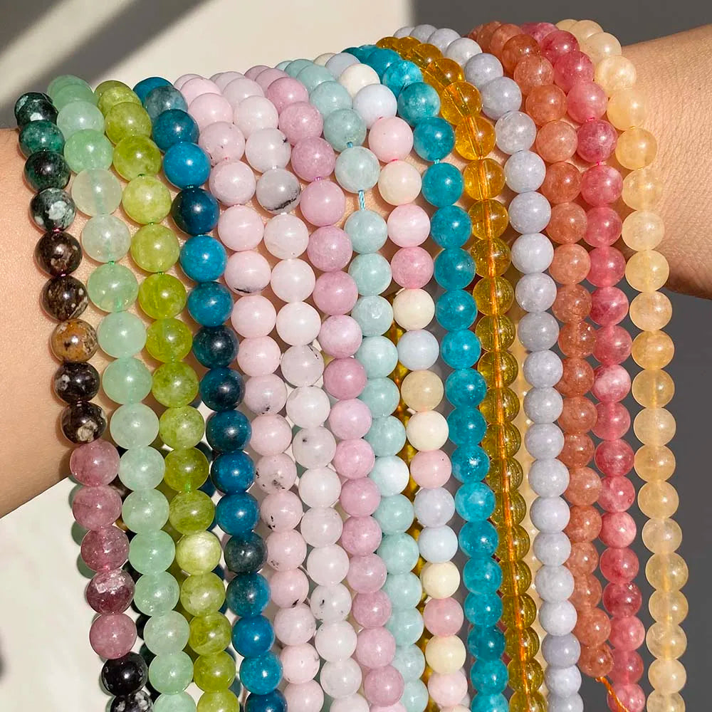 Wholesale KUOYU Brand 6/8/10MM Dyed Jades/Quartz/Tourmaline/Opal/Morganite/Amazonite Stone Loose Beads for Jewelry Making DIY