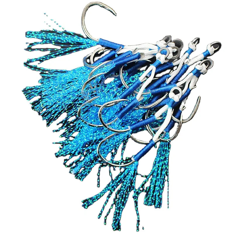New Arrival Blue Tungsten Steel With Feather Jigging Fishing Hook High Efficiency Hook Easy Using Fishing Gear