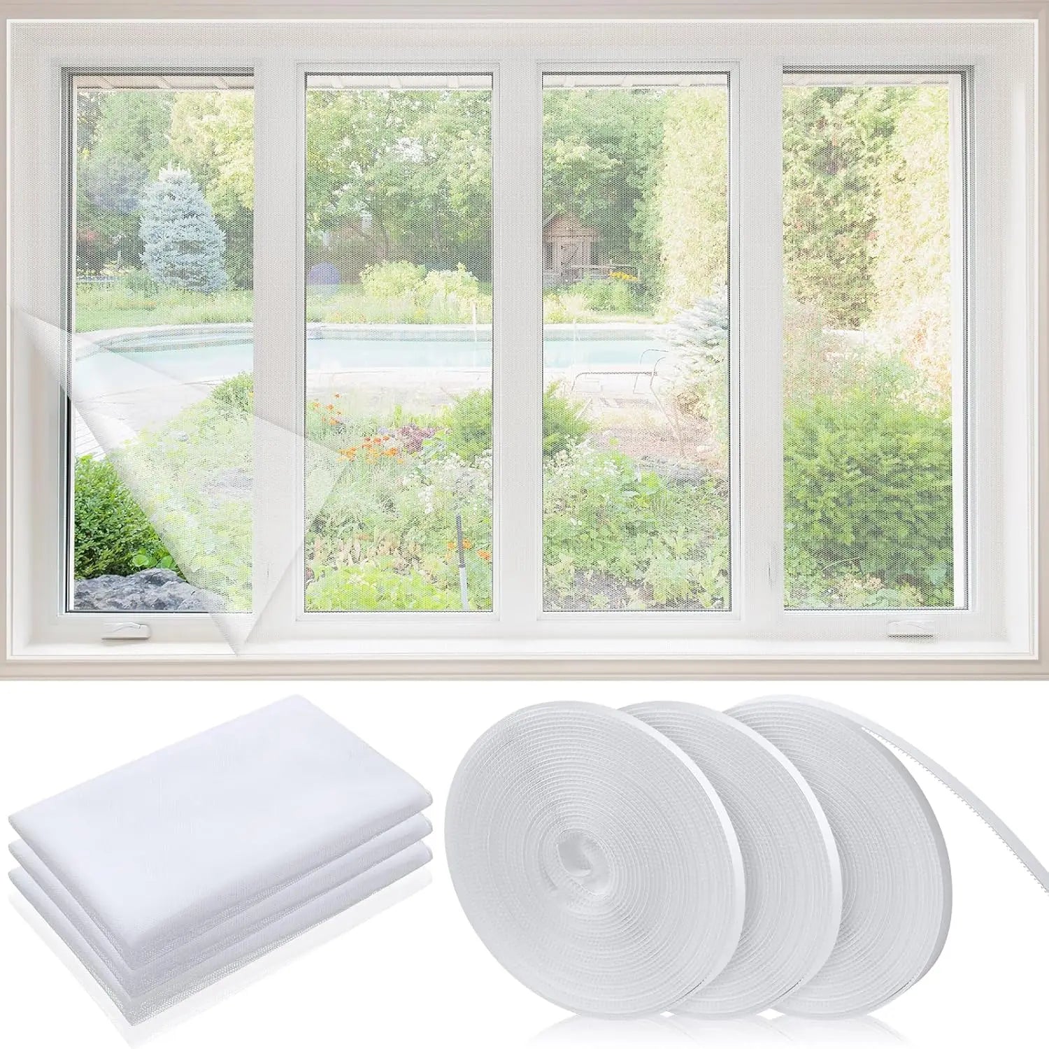 Black Window Screen Mesh Kits for House Windows Insect Net With Upgraded Hook Self-Adhesive DIY Replacement Screens for Windows