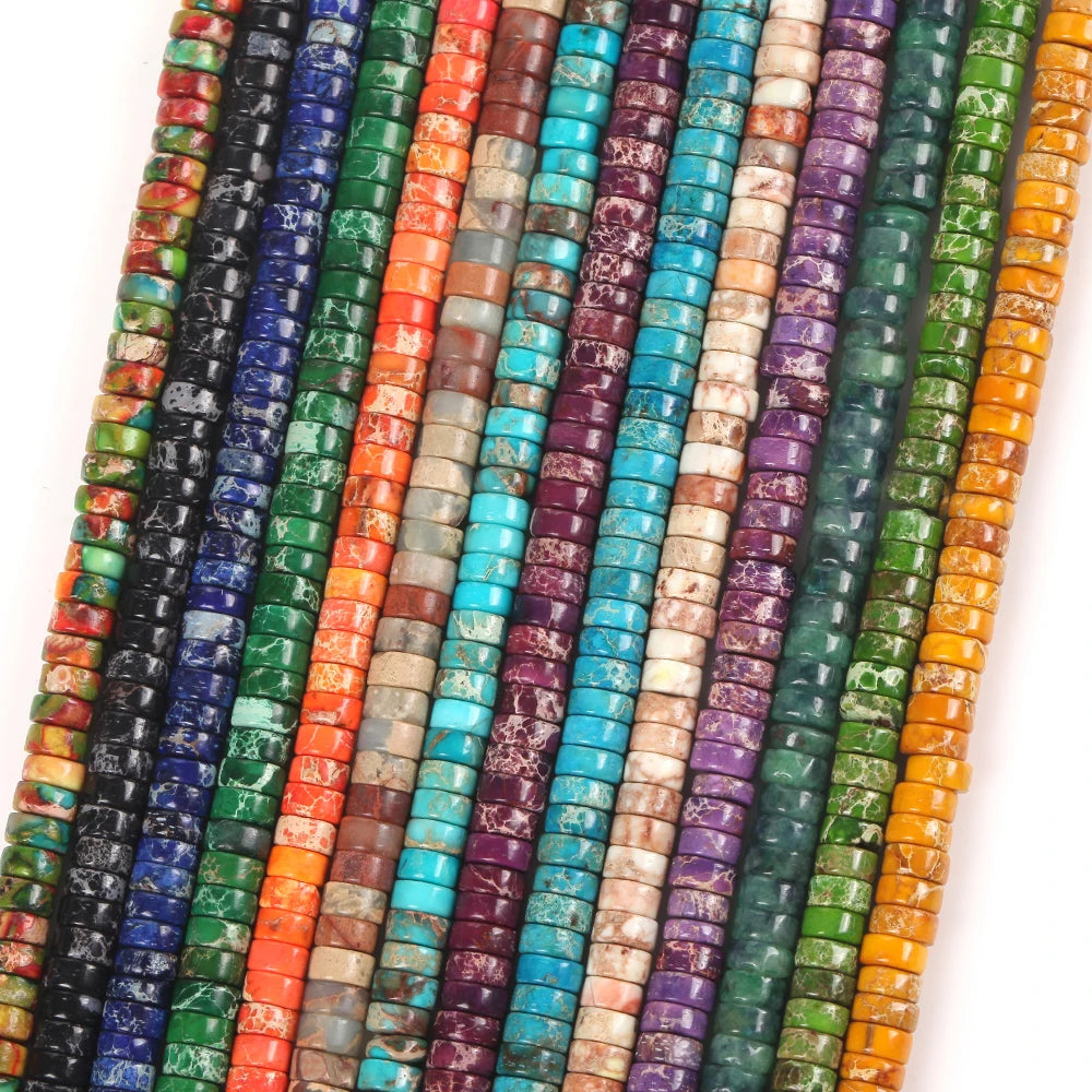 AsVrai U 4x4x2mm Natural Stone Colorful Sea Sediment Jasper Beads Flat Round Loose Beads for Jewelry Making Bracelet Accessories