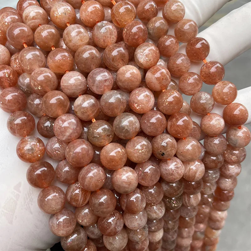 High Quality Natural Stone Golden Sun Stone Round Beads Orange Moonlight Loose Stone Beads for Women Bracelet Jewelry Making