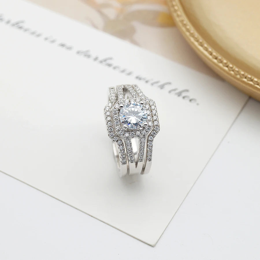 Fashion Fine Silver 925 Sterling Wedding Ring Set Custom Rings Jewelry Women Gold Plated Zirconia Wholesale