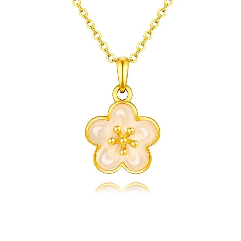 Gold Plated Alluvial Gold Jade Plum Pendant Women's Open Plum Ring Three-Dimensional Plum Necklace O-Shaped Choker