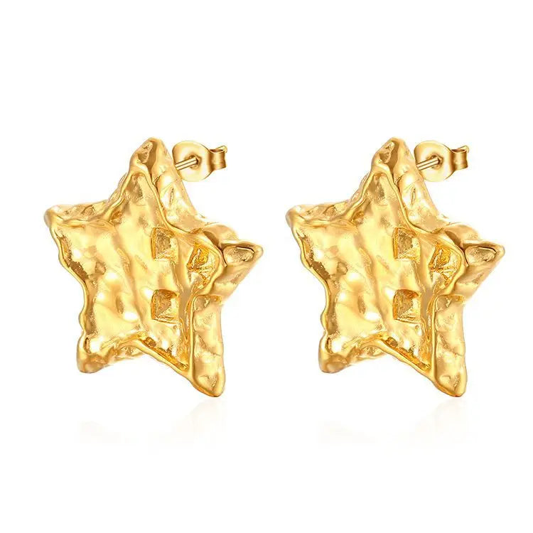 Threndy 18k Gold Stainless Steel Personalized Liquid Star Earrings Waterproof Wholesale Stud Earrings
