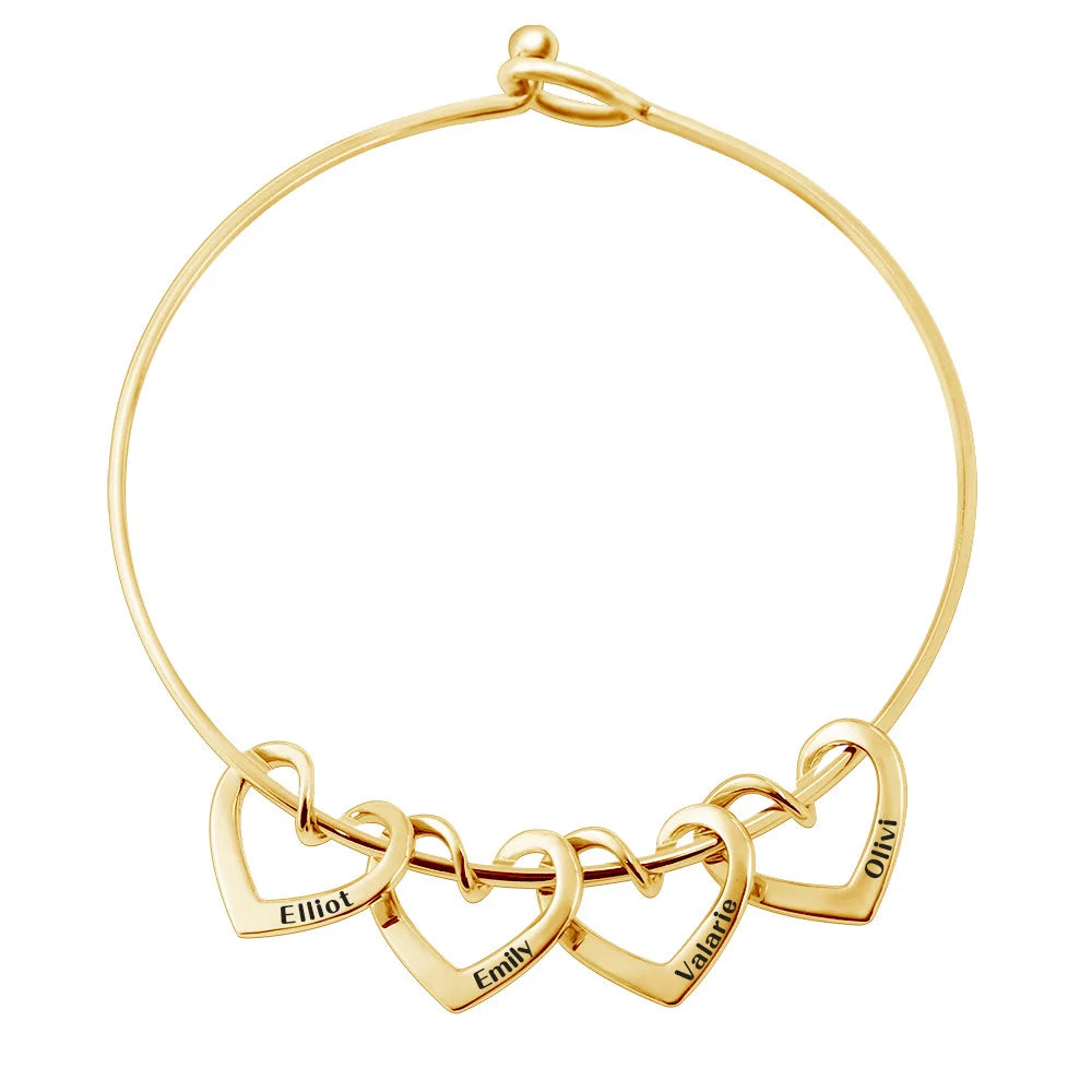 Wholesale Custom Personalized Laser Engraving Stainless Steel Heart Charms Bracelet Bangles Jewelry Gift for Lover