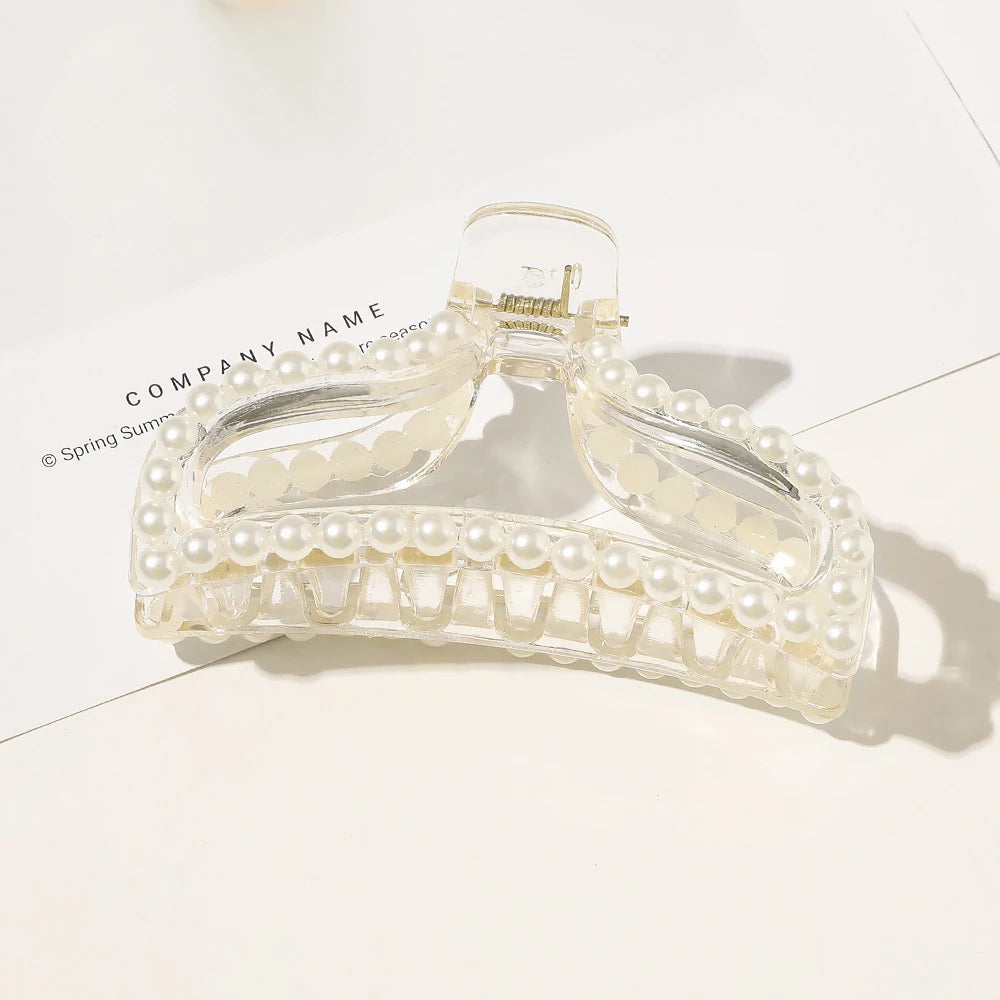 MIO Pearl Hair Clutch Claw Clips Big Size Women Fashion 5 Kinds Size Hair Clips Acrylic Pearl Beads Hair Claw Clips