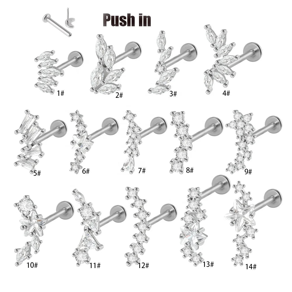 Surgical Steel Threadless Push in Ear Tragus Cartilage Piercing Star Shape Helix Earring Labret Lip Rings Earrings Studs Jewelry