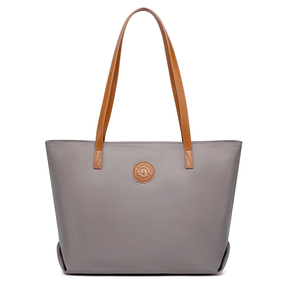 Korean Style New Trendy Women's Large Capacity Soft Tote Bag Waterproof Nylon with Two Handles Zipper Closure Lady Handbags
