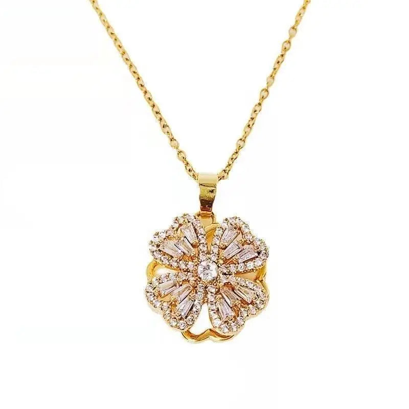 Fashion Women Rotatable Double Four-leaf Clover Titanium Steel Pendant Necklace Jewelry Wholesale for Women Girls