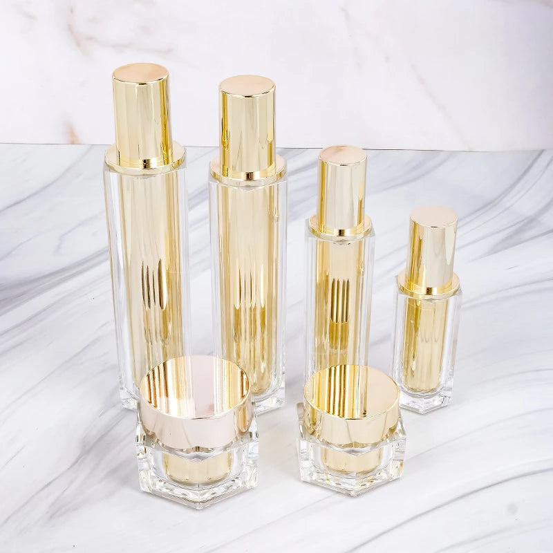 30g 50g Empty Luxury Gold Hexagonal Acrylic Cream Jars 30ml 50ml 100ml 120ml Plastic Lotion Bottles Cosmetic Custom Logo
