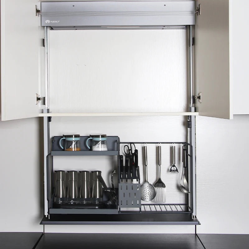 Modern Design Kitchen Closet Accessories Cabinet Automated Shelf Lift Smart Kitchen Rack Storage Cabinet Accessories
