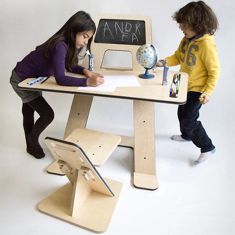 Plywood Children's Painting Kindergarten Creative Multifunctional Study Table Kid's Fun Graffiti Baby Writing Desk and Chair Set