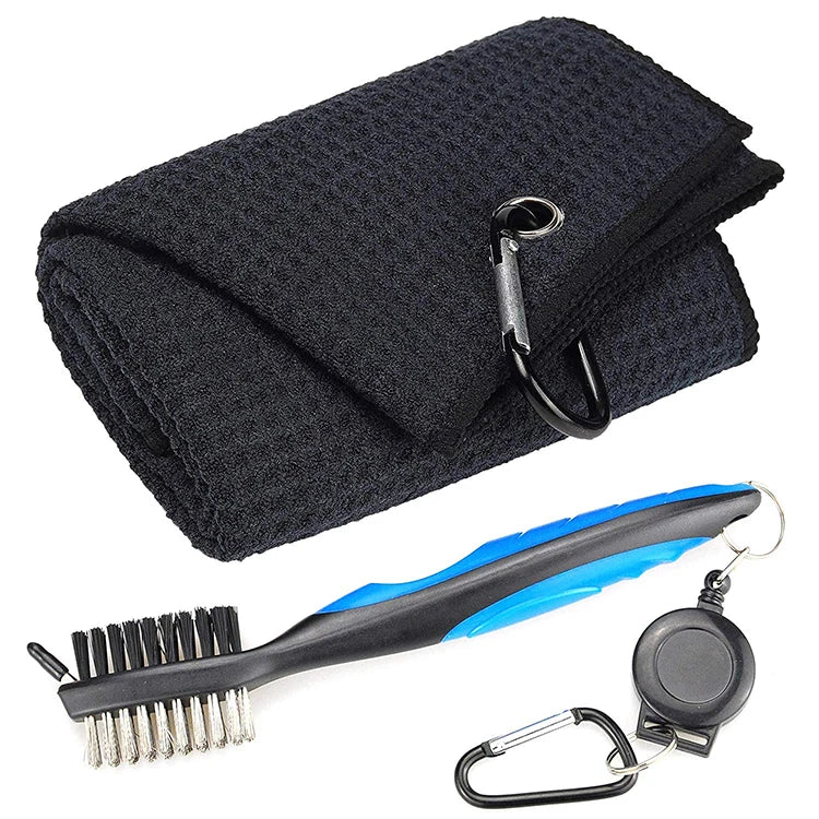 Custom Personalized Printed Microfiber Quick Dry Golf Towel with Grommets and Golf Brush Set Blank Printed Golf Towel