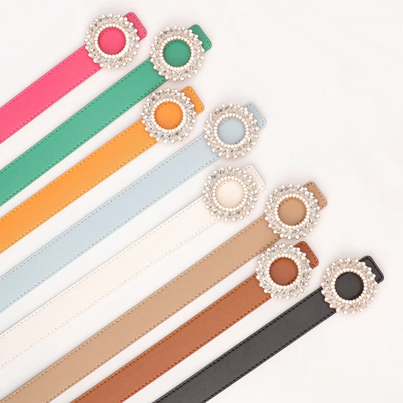 JULUN Rhinestone Buckle Women's Belt Simple Light Luxury Women's Belt High-grade Decorative Belts for Ladies