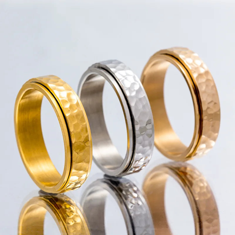 Wholesale Irregular Stainless Steel Men's Rings Gold Plated Hammered Stress Relief Rings