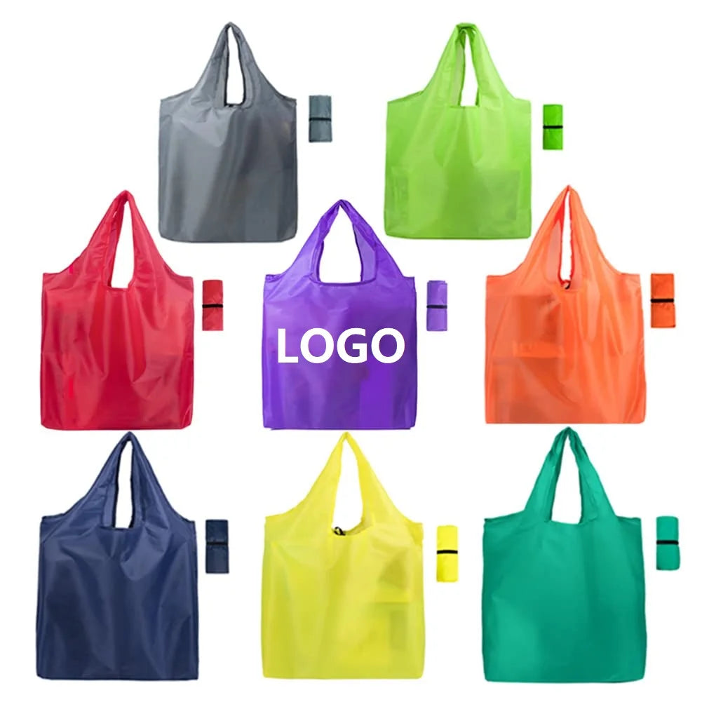 Eco Friendly Shopping Bag ReusableCustom Logo Candy Color Ripstop Washable Sturdy Polyester Grocery Tote