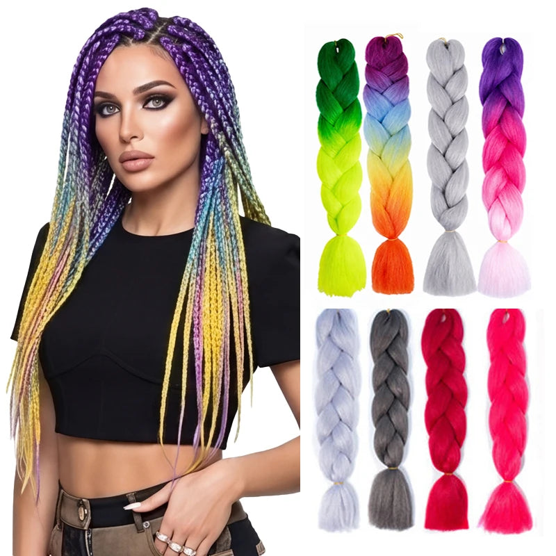 Fujia Wholesale Price 24inch Straight Dyed Synthetic Braiding Hair Extensions Single Weft Customizable Length
