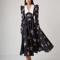Enyami Romantic Retro French Boutique Classic Fashion Sexy Floral Lace Collar Long Sleeve Casual A-line Women Dress