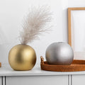 Light Luxury Hydroponic Ceramic Ball-Shaped Vase Modern Gold Silver Matte Electroplating Ins Style Wedding Home Decor Tabletop