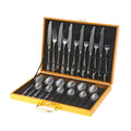 Premium Black Cutlery Hotel Wedding Juego De Cubiertos De Acero Inoxidable Serving Spoon 24 Pcs Set with Wooden Box