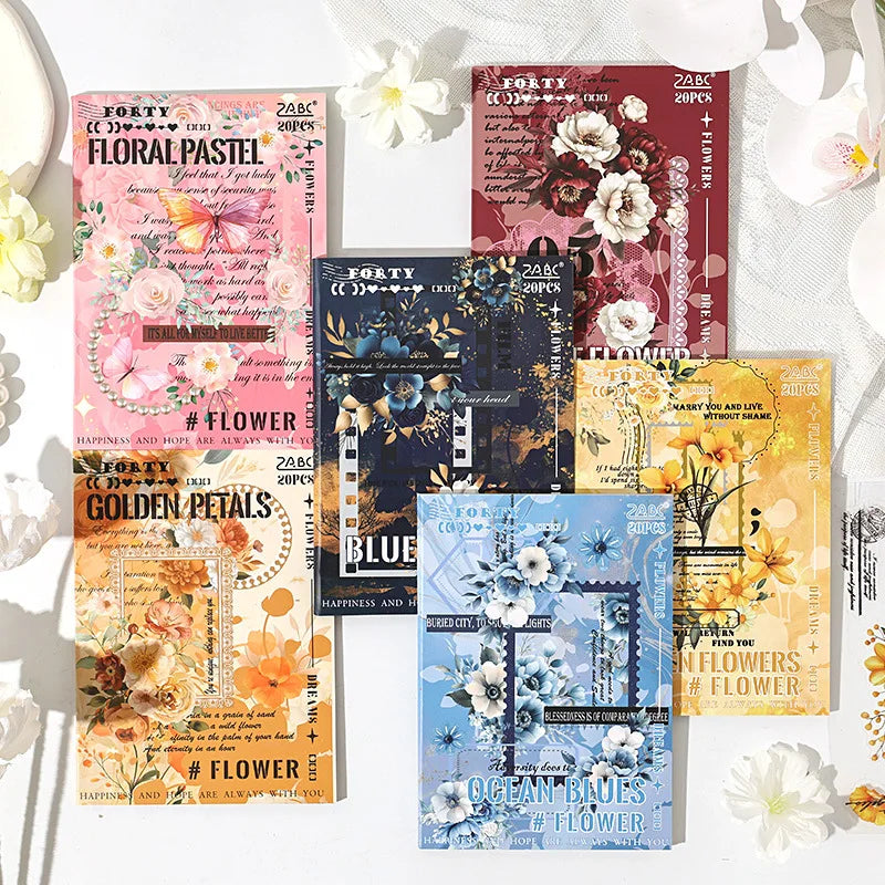 20 Sheets Per Pack Flower Weaving Dream Creative Handbook Sticker Book Retro Cut Film Handbook Sticker Book