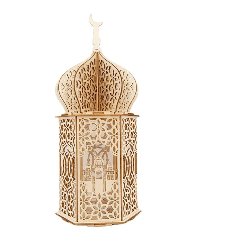 35*15*15cm Ramadan Decoration Wooden Handicraft Ornaments Muslim Eid Mubarak Wooden Lanterns