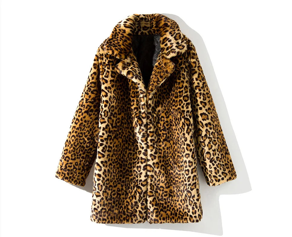 Women's Clothing Jacket Leopard Print Cardigan Winter Faux Fur Coat Luxury Warm Long Sleeve Artificial Fur Plush Tops Outerwear