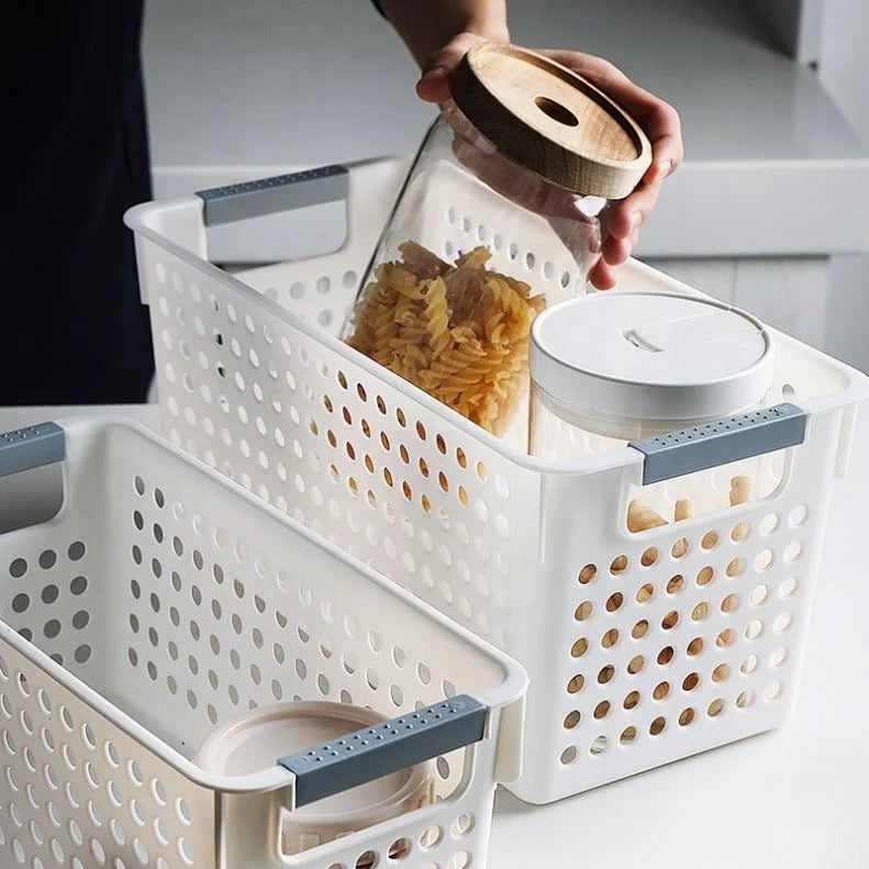 Simple Rectangular White Groceries Cabinet Drawer Sorting and Sorting Storage Box Washing Storage Basket Bathing Plastic