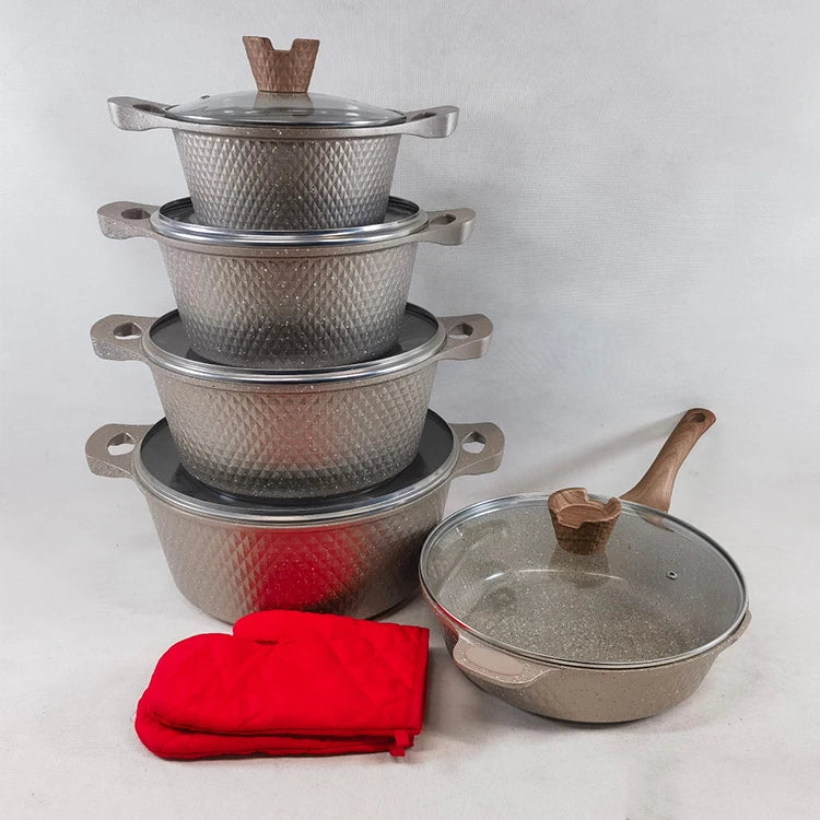 New Arrival 12PCS Aluminum Pots and Pans Set Granite Coated Cookware Sets Dessini Cooking Pots Nonstick Cookware Set