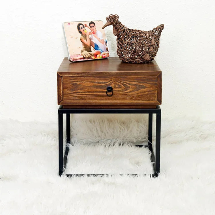 Shabby Chic Hotel-Style Solid Wooden Cabinet Simple Nordic Metal Bedside Table for Bedroom & Living Room Cheap Nightstand