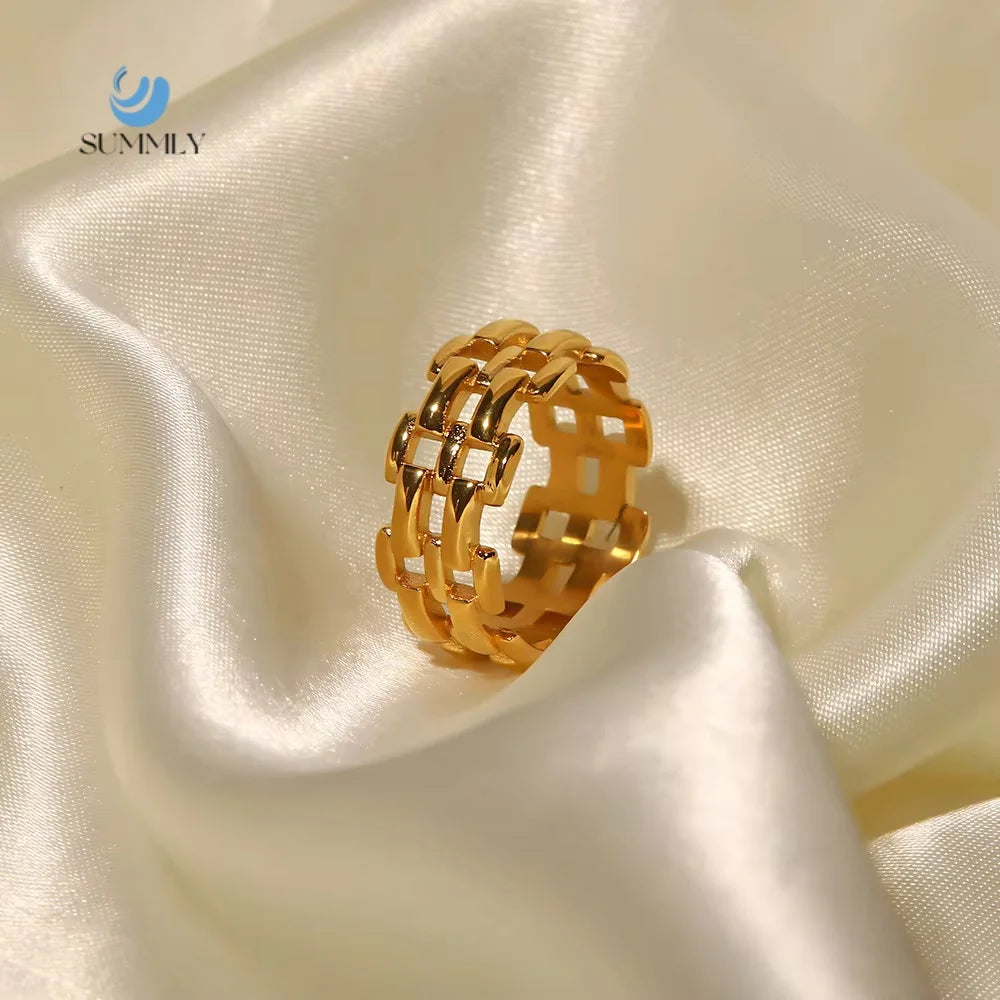 SUMMLY Vintage Geometric Skeleton 18K Gold Plated Stainless Steel Ring Handmade Fashion Jewelry Manufacturer
