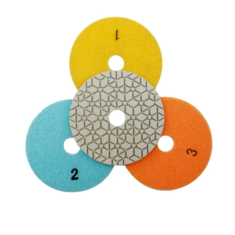 TRUE SHINE Premium Quality 4 Inch Diamond Dry/Wet 3 Step Buffing Pads for Granite Marble Quartz