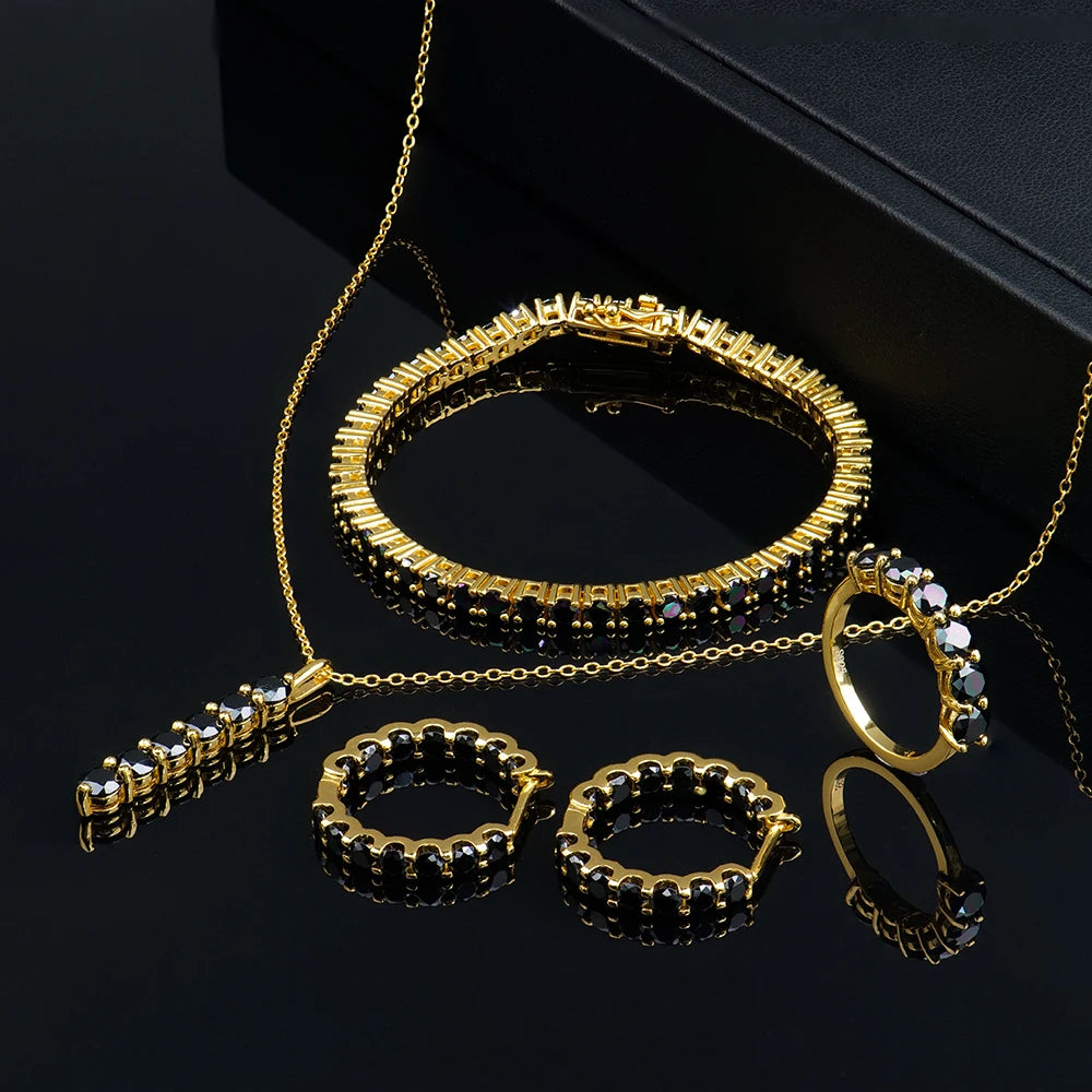 Xingyue Jewelry Set 925 Sterling Silver Gra Black Diamond Moissanite Tennis Chain Bracelet Necklace Earrings Ring for Women