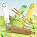 Eco Stainless Steel 304 Flatware Portable Outdoor Reusable Camping Kid Travel Kawaii Chopsticks Fork Spoon Cutlery Set With Case