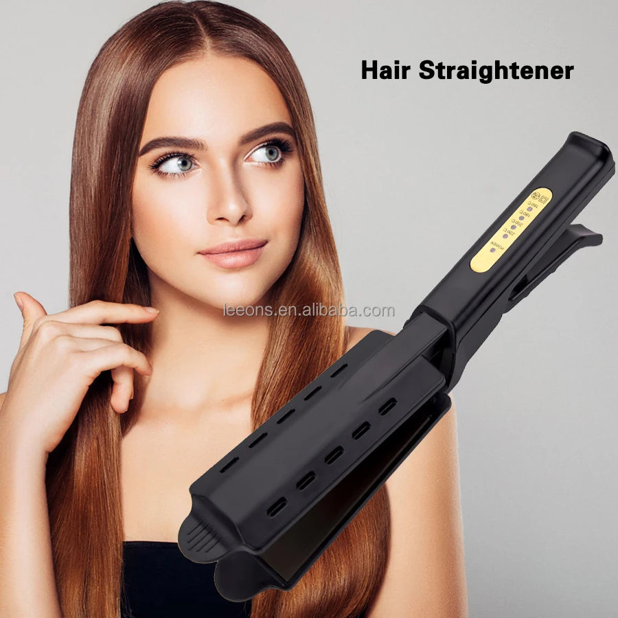 Wholesale Black Wide Plate Instant Heating Professional Titanium Flat Iron Hair Straightener with Dual Voltage Plastic Handle