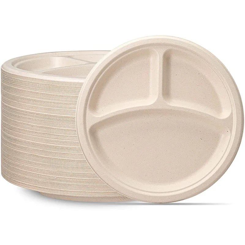 Fast Food Restaurant Disposable Compostable Biodegradable Plate Dishes Set Takeaway Tableware Party Ceramic Sugarcane