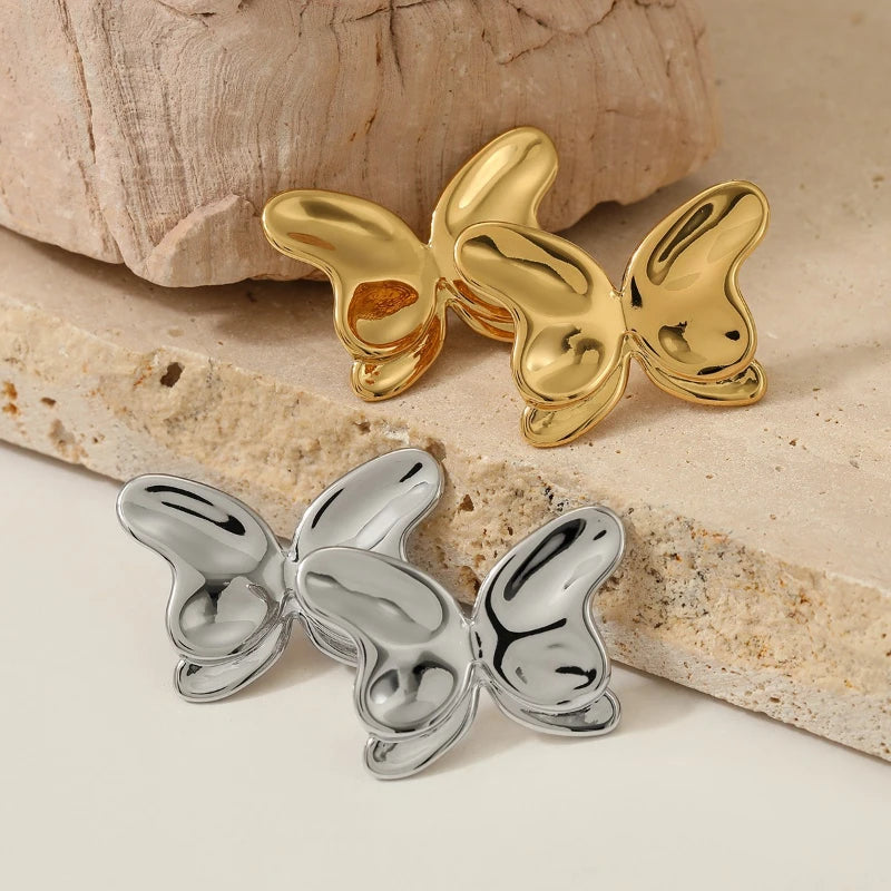 G3881 Wholesale 316 Stainless Steel Butterfly Earrings Summer Jewelry Gold Plated High Polished Dainty Butterfly Stud Earrings