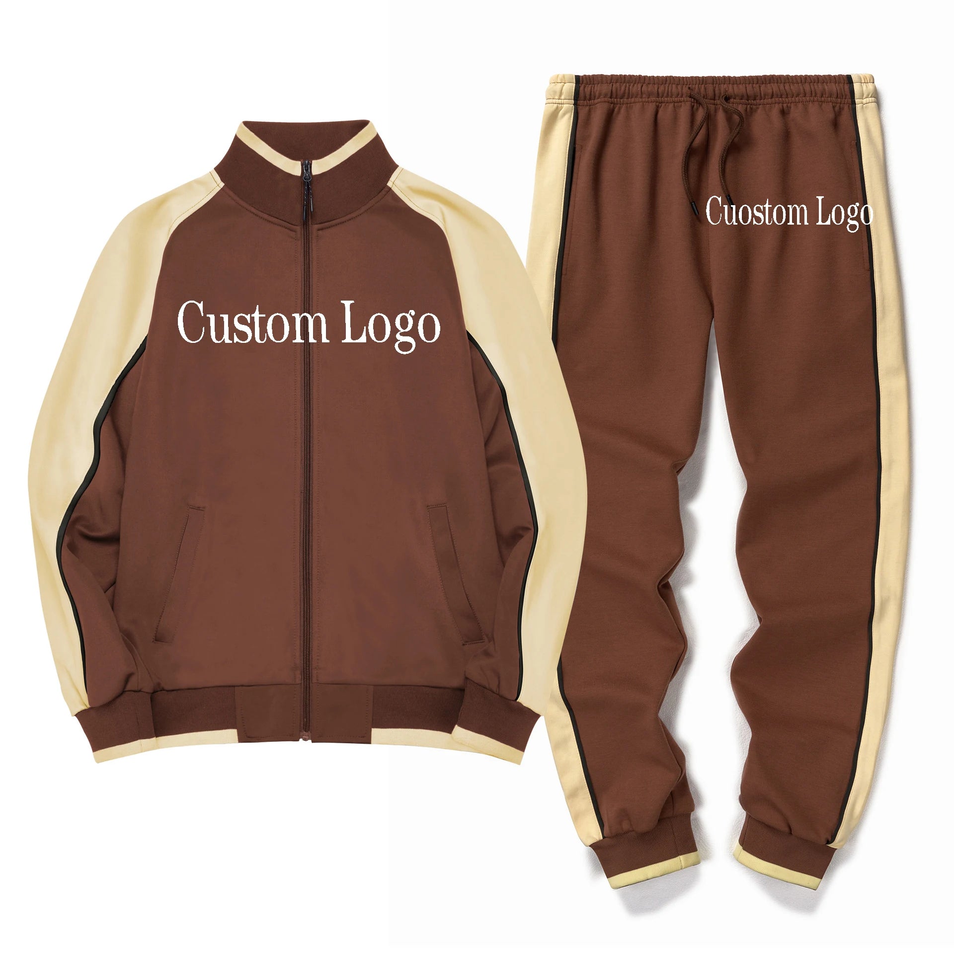 Evertop Men's High Quality Autumn Sportswear Custom Logo New Long Sleeve Jogging Suit Anti-Shrink Feature Knitted Woven Lined