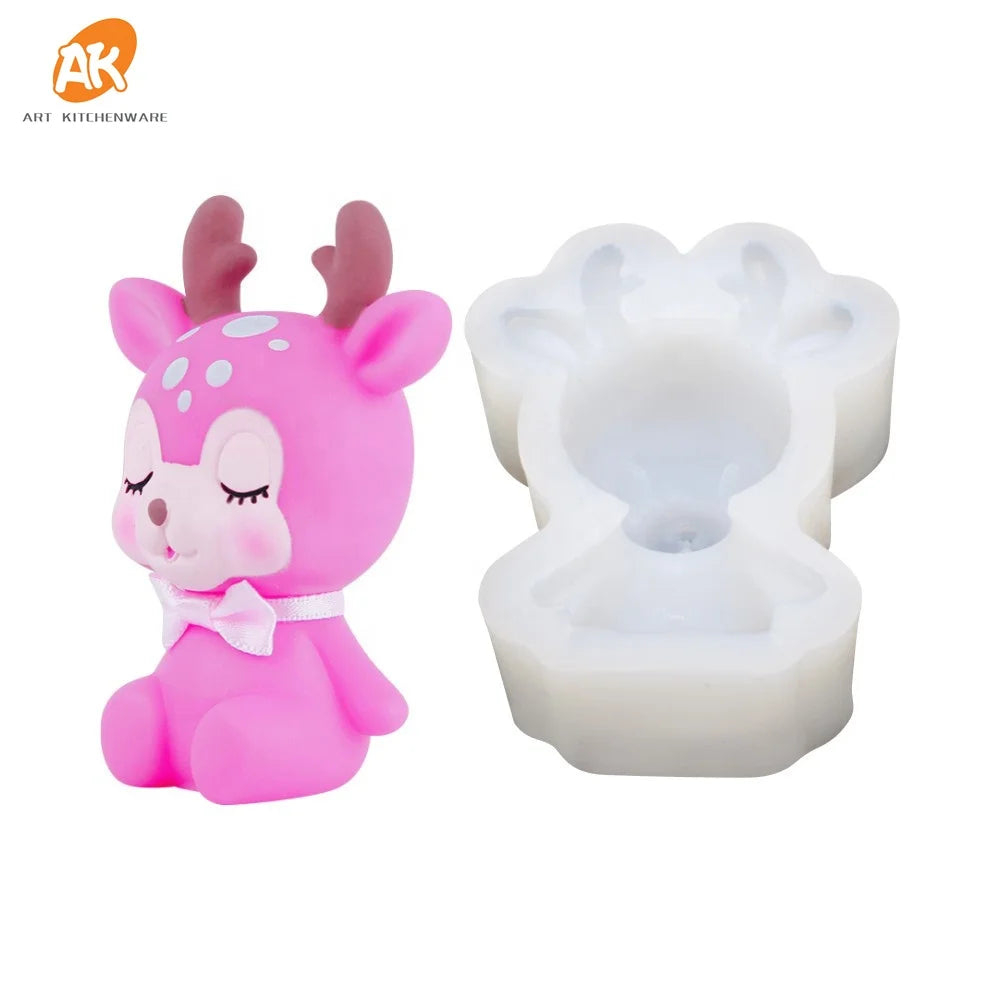 AK Deer Silicone Molds Cake Decor Silicone Fondant Molds DIY Soap Candle Mould for Resin Crafts SM-2285
